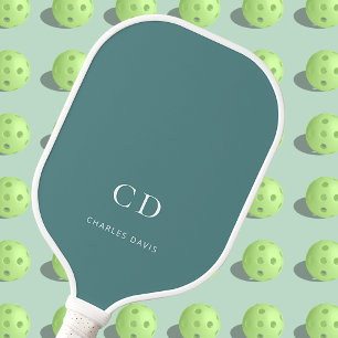 Green dark cyan monogram initials name pickleball paddle