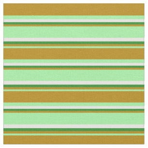 Green, Dark Goldenrod, Forest Green & White Lines Fabric