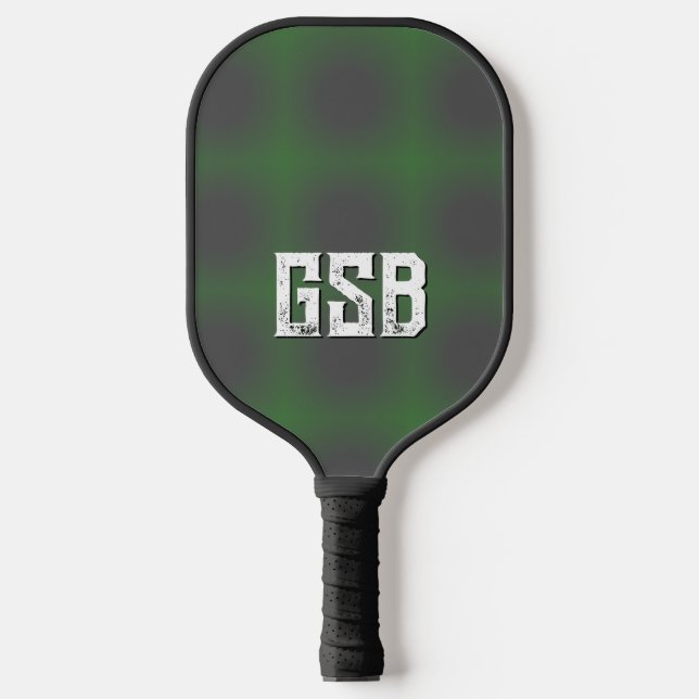 Green Dark Grey Gradient Bold Grunge Monogram Pickleball Paddle (Front)
