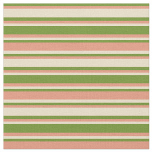 Green, Dark Salmon, and Tan Stripes Fabric