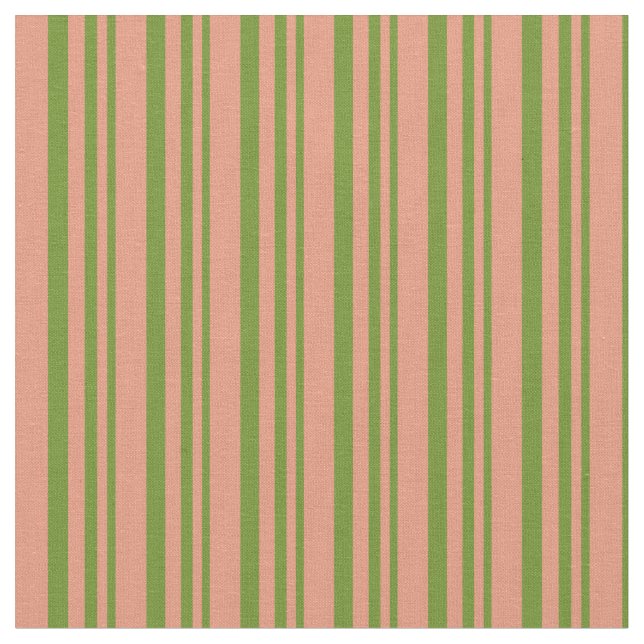 Green & Dark Salmon Lines/Stripes Pattern Fabric (Close Up)