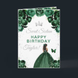 Green Dark Skin Girl Sweet Sixteen Birthday Card<br><div class="desc">This elegant and glamourous sweet sixteen birthday card can be personalized with a name or title such as daughter, granddaughter, niece, friend etc. The design features a beautiful princess with dark skin in a dark green ball gown. The text combines handwritten script and modern sans serif fonts for a classy...</div>