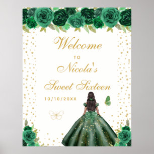 Green Dark Skin Girl Sweet Sixteen Welcome Poster
