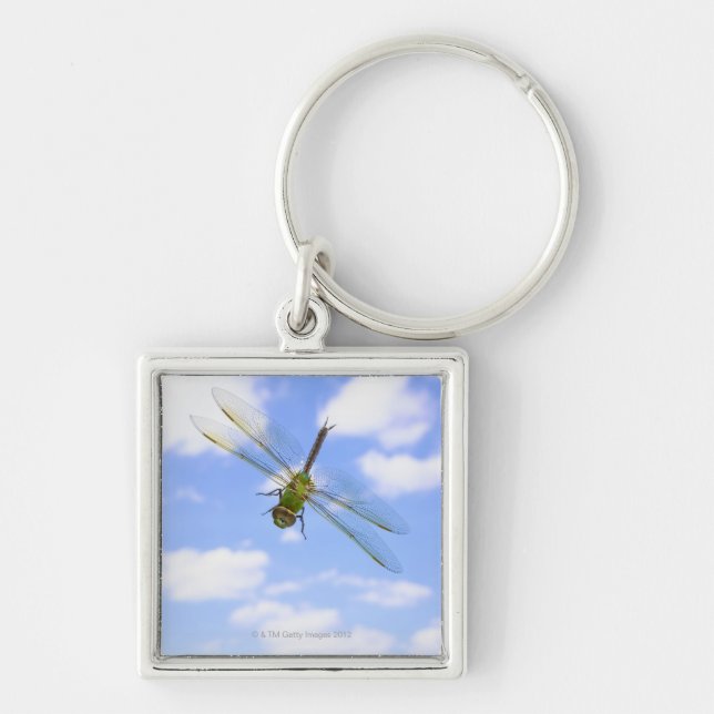 Green darner (Anax junius) flying against clouds Keychain (Front)