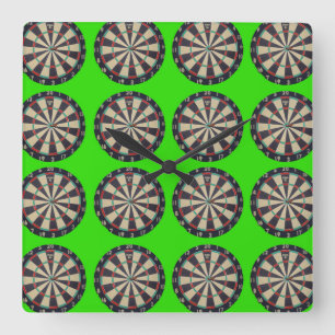 Green Dartboard Design, Square Wall Clock