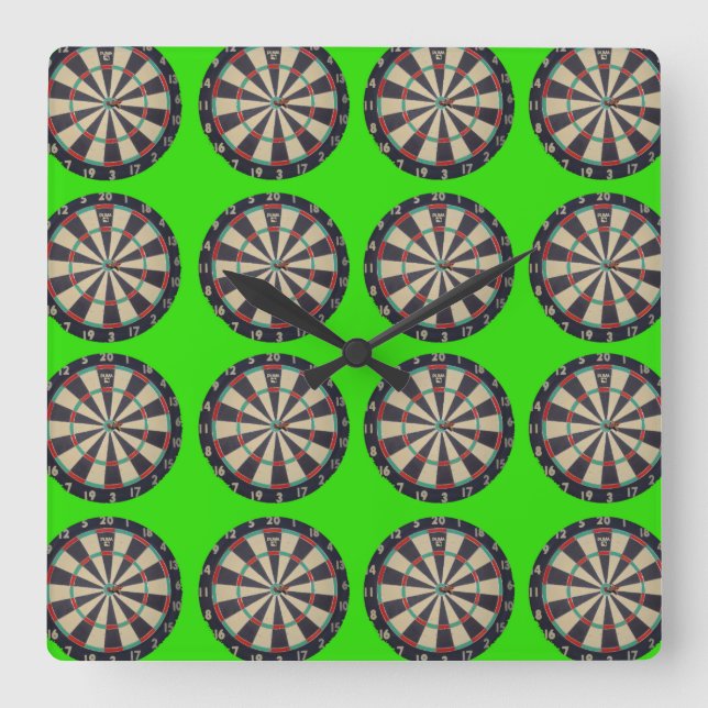 Green Dartboard Design, Square Wall Clock (Front)