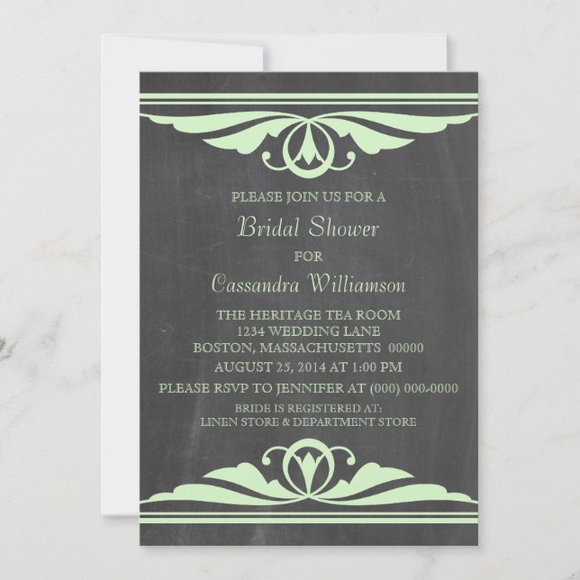 Green Deco Chalkboard Bridal Shower Invite (Front)
