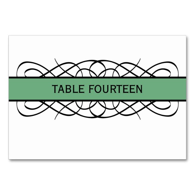 Green Deco Flourish Table Card (Front)
