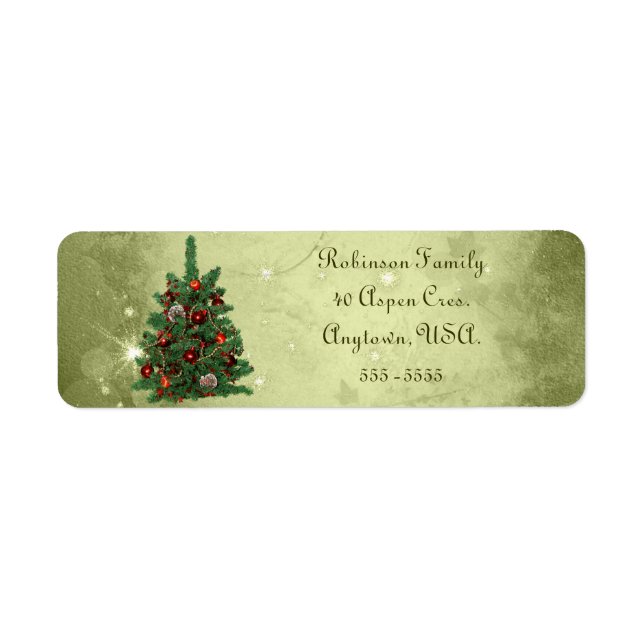Green Decorated Christmas Tree Address Labels (Front)
