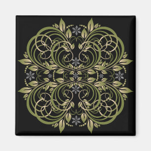 green decorative floral pattern magnet