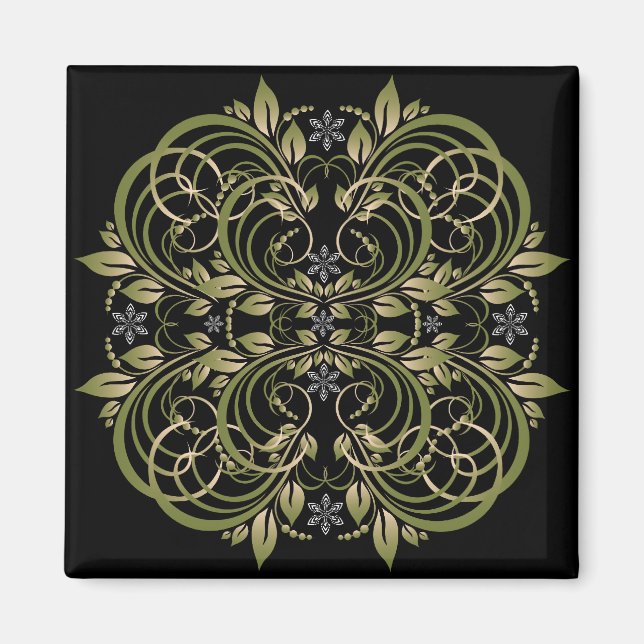 green decorative floral pattern magnet (Front)