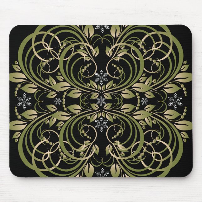 green decorative floral pattern mouse pad (Front)