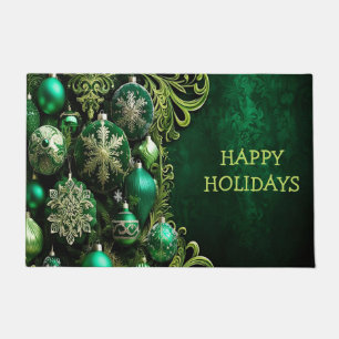 Green Decorative Ornaments Holiday Doormat
