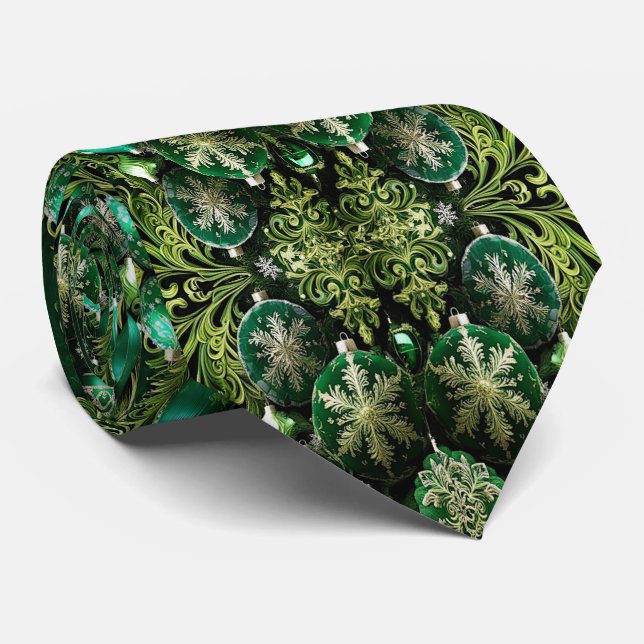 Green Decorative Ornaments Holiday Neck Tie (Rolled)