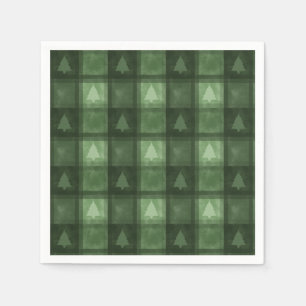 Green Decorative Plaid With Fir Trees Christmas Napkin