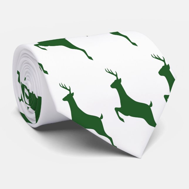 Green Deer On white Tie (Rolled)