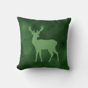 Green Deer Shape On Faux Green Velvet Texture Throw Pillow