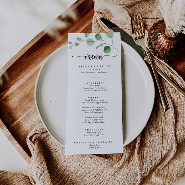 Green Delight Eucalyptus Calligraphy Dinner Menu (Creator Uploaded)