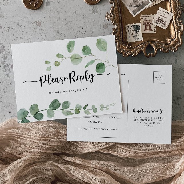 Green Delight Eucalyptus Menu Choice RSVP  Postcard (Creator Uploaded)