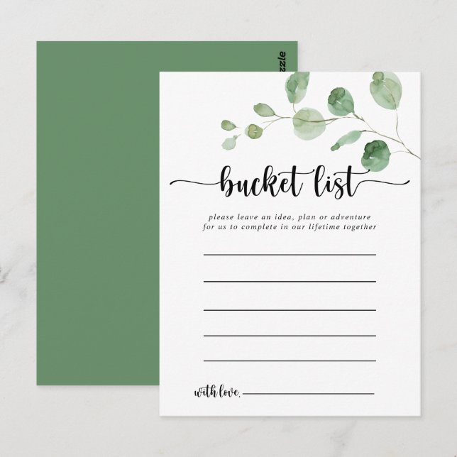 Green Delight Eucalyptus Simple Bucket List Cartes (Devant / Derrière)