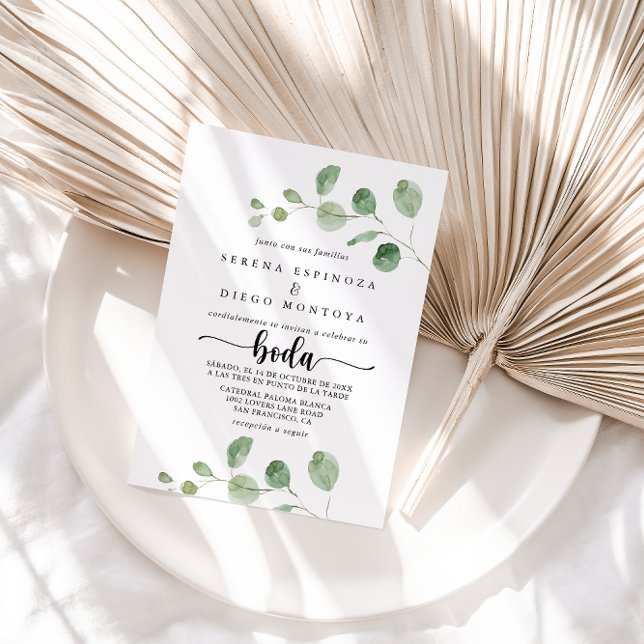 Green Delight Eucalyptus Spanish Wedding  Invitation (Creator Uploaded)