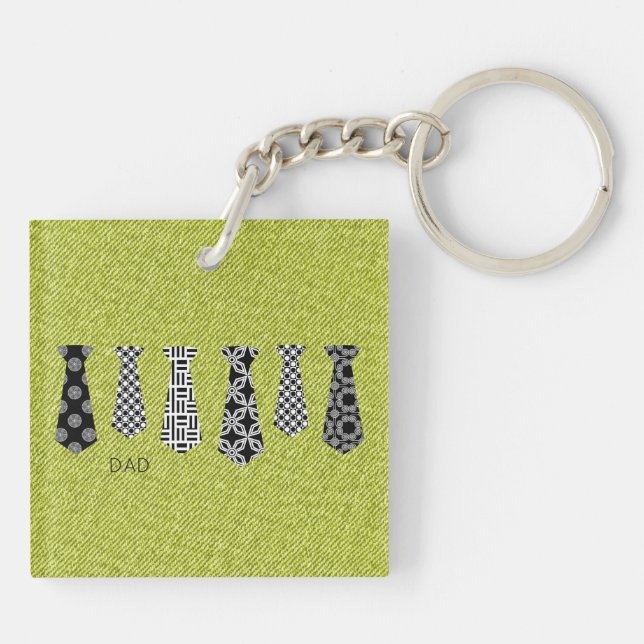 Green Denim Neck Ties DAD Happy Fathers Day Keychain (Back)