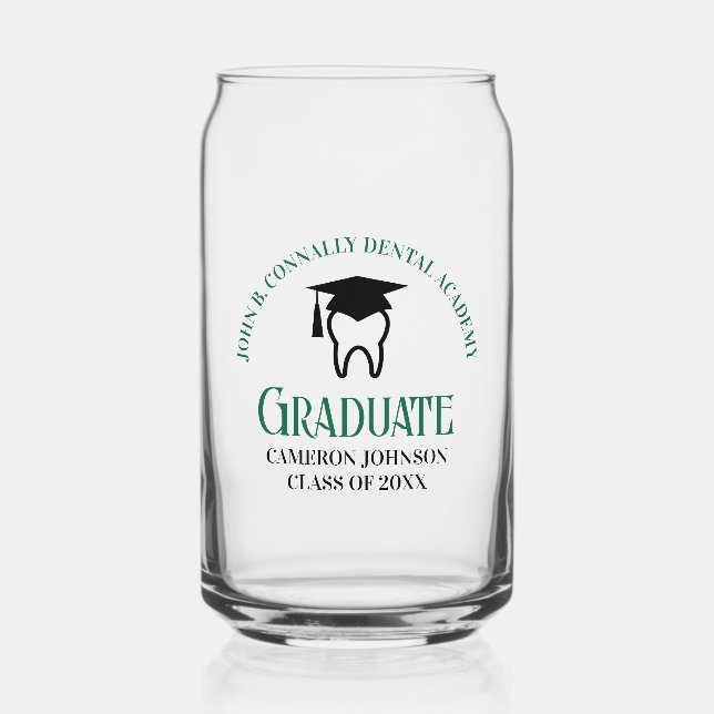 Green Dental School Custom Dentist Graduation Can Glass (Front)