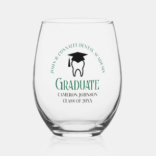 Green Dental School Custom Dentist Graduation Stemless Wine Glass