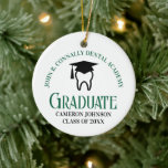 Green Dental School Custom Graduation Christmas Ceramic Ornament<br><div class="desc">This custom green dental school graduation keepsake Christmas ornament features a tooth wearing a graduation cap for a class of 2025 dentistry graduate. Customize with your graduating year for a great personalized dental hygienist,  orthodontist,  or dentist graduation gift.</div>