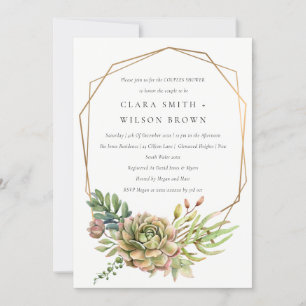 GREEN DESERT SUCCULENT CACTI FOLIAGE COUPLE SHOWER INVITATION