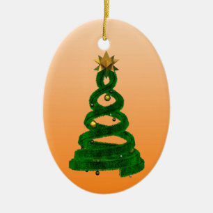 Green design pine and golden balls ceramic ornament