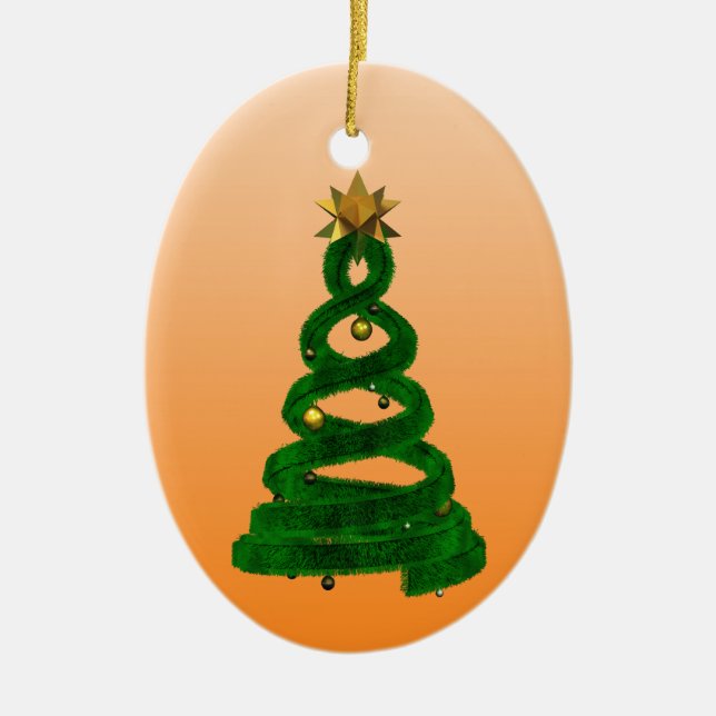 Green design pine and golden balls ceramic ornament (Front)