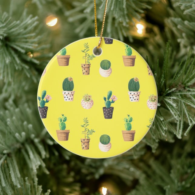 Green Dessert Succulent Cactus in Pots Ceramic Ornament (Tree)
