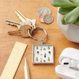 Green Dessert Succulent Cactus in Pots Keychain