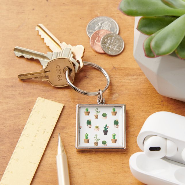 Green Dessert Succulent Cactus in Pots Keychain (Desk)