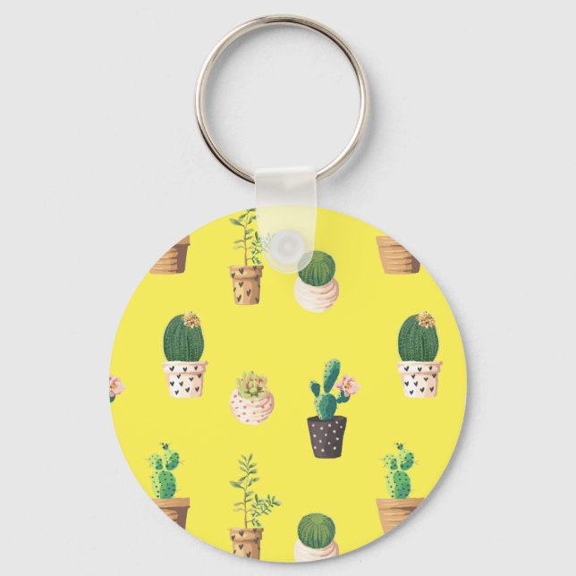 Green Dessert Succulent Cactus in Pots Keychain (Front)