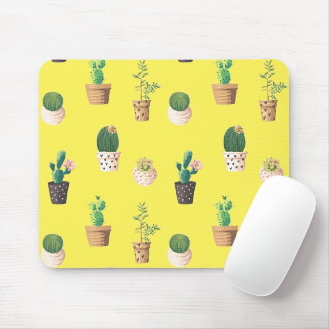 Green Dessert Succulent Cactus in Pots Mouse Pad (With Mouse)