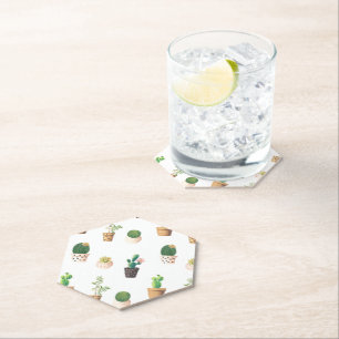 Green Dessert Succulent Cactus in Pots Paper Coaster
