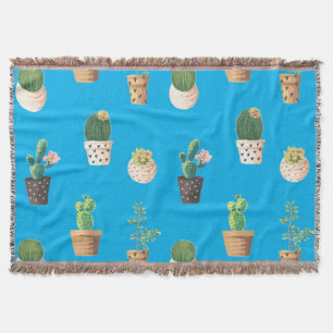 Green Dessert Succulent Cactus in Pots Throw Blanket