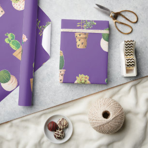 Green Dessert Succulent Cactus in Pots Wrapping Paper