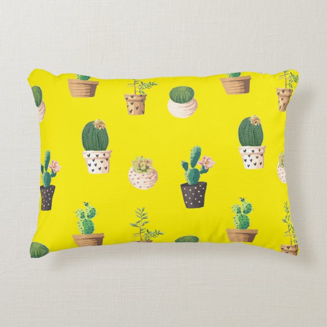 Green Dessrt Succulent Cactus in Pots Accent Pillow (Front)