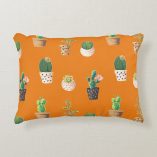 Green Dessrt Succulent Cactus in Pots Accent Pillow
