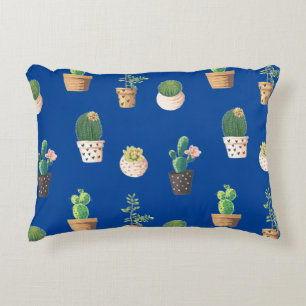 Green Dessrt Succulent Cactus in Pots Accent Pillow