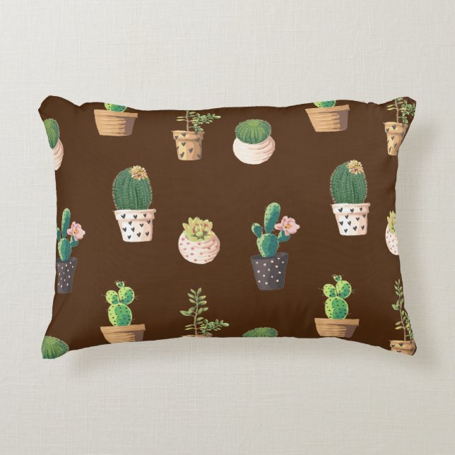 Green Dessrt Succulent Cactus in Pots Accent Pillow (Front)