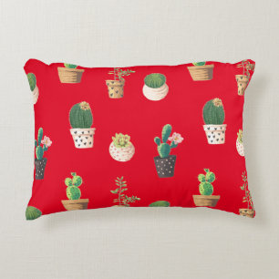 Green Dessrt Succulent Cactus in Pots Accent Pillow