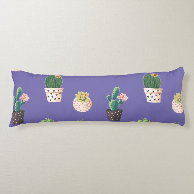 Green Dessrt Succulent Cactus in Pots Body Pillow (Front)