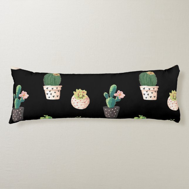 Green Dessrt Succulent Cactus in Pots Body Pillow (Front)