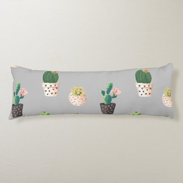 Green Dessrt Succulent Cactus in Pots Body Pillow (Front)