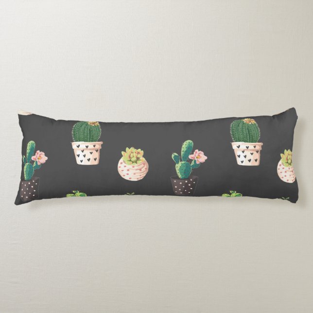 Green Dessrt Succulent Cactus in Pots Body Pillow (Front)