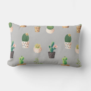 Green Dessrt Succulent Cactus in Pots Lumbar Pillow